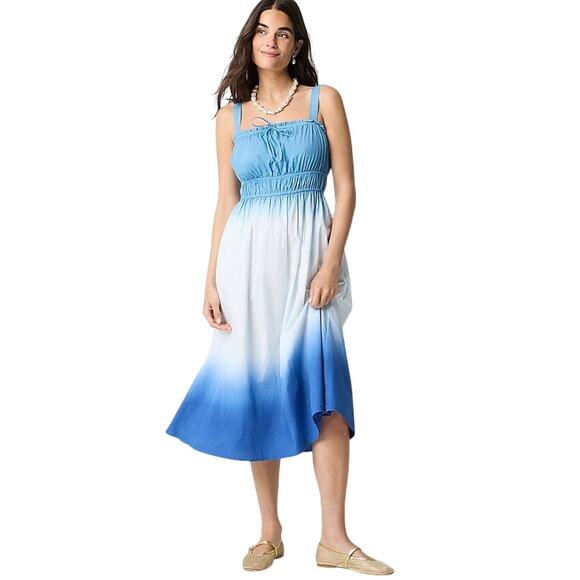 J.Crew Blue White Ombré Smocked Midi Dress Size S NWT Cotton Summer Sundress - Picture 1 of 7
